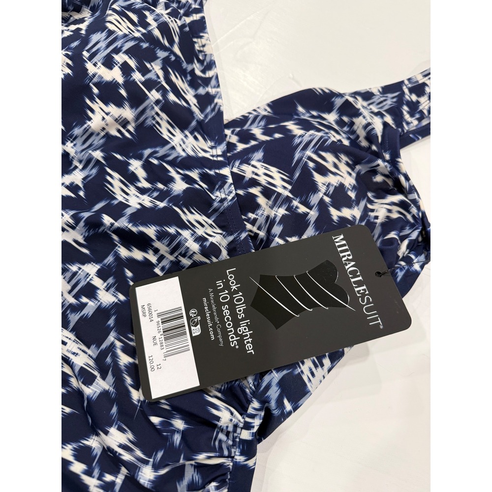 Miraclesuit Womens Navy White Abstract Print One Piece Swimsuit Size 12 NEW - Picture 4 of 13
